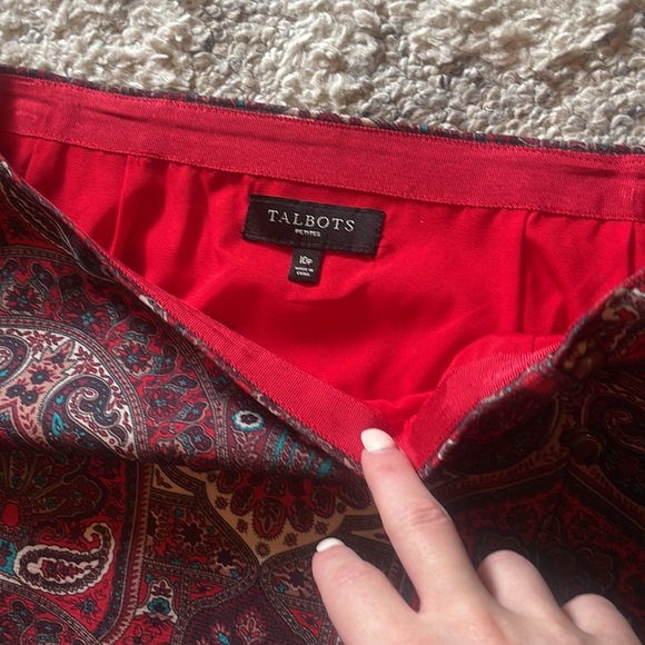 NWOT Talbots Red Opulent Damask Button-front Faux Wrap Pencil Skirt - Picture 6 of 16